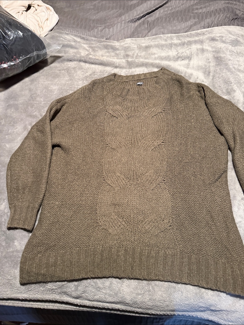 aerie Olive-Tone Cable-Knit Crewneck Sweater